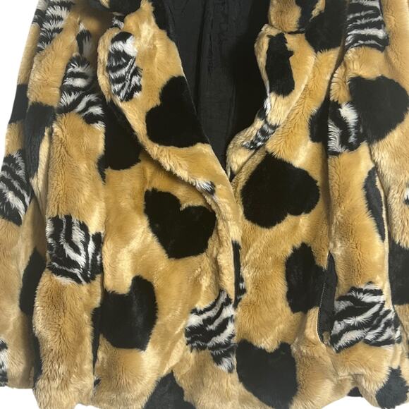 Maeve Faux Fur Zebra And Black Heart Print Coat Size S - Picture 4 of 12